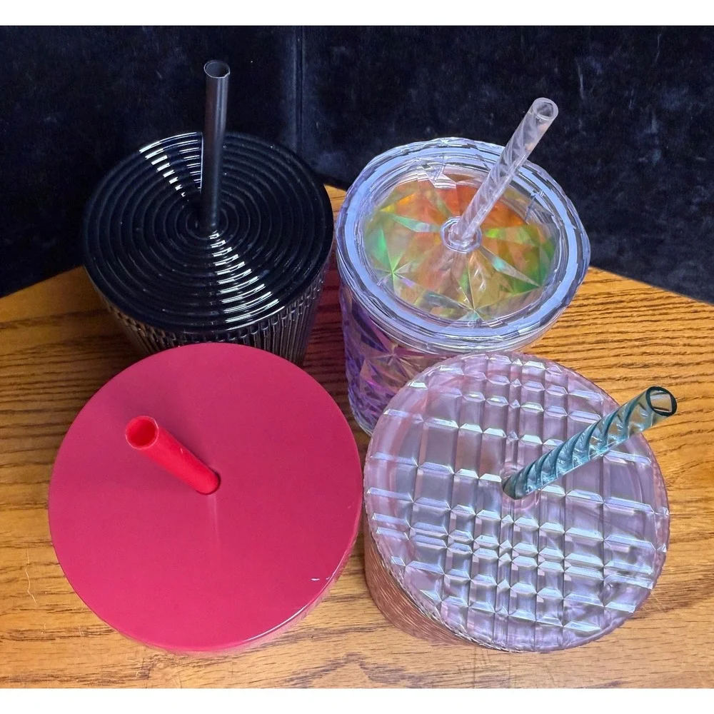 Starbucks 16oz Cold Cup Tumbler Lot of 4-Iridescent Black Pink Prism Grid Grande